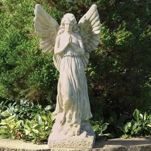 Estatua de mármol blanco de tamaño real, escultura de Ángel orando, piedra, querubín, Ángel alado, mármol