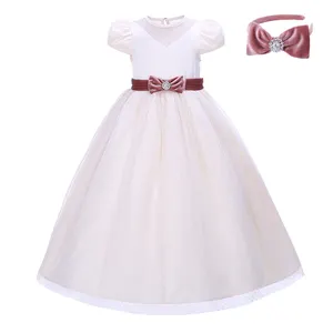 2023 OEM papillon noeud mariage petite princesse vêtements enfants longue robe une pièce en gros