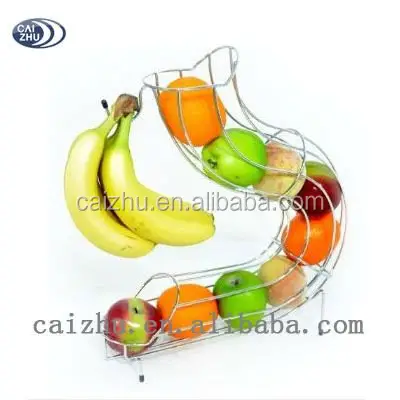 Venta al por mayor de frutas cesta de banana con Gancho de soporte colgando cesta de alambre