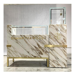 ตู้โชว์เครื่องประดับกระจกสแตนเลสและกระจกสีทองสุดหรูทันสมัยตู้โชว์หินอ่อนออกแบบเคาน์เตอร์สำหรับเฟอร์นิเจอร์ร้านค้า - Product Image 2