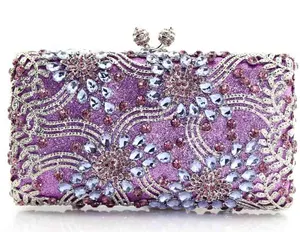 Hot sale women's evening bag embroidery korean lace to match crystal purse bag