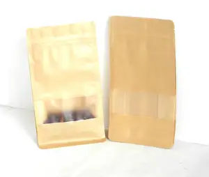 Saco de papel Kraft com janela para a indústria alimentar, transparente fosco, reciclável e estampado, adequado para uso alimentar