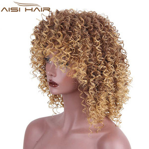 Aisi วิกผมสั้นสีบลอนด์ไล่เฉดสี14นิ้วผมบ๊อบหยิกหยักศกสำหรับผู้หญิงวิกผมสังเคราะห์ทนความร้อนดูเป็นธรรมชาติ - Product Image 2