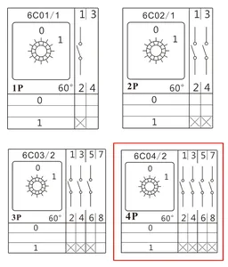 Interruptor selector Universal de 4 posiciones, LW26-25 0-1 4P 690V 25A