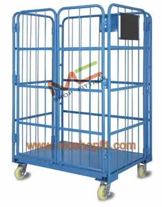 Siêu thị cán lồng gấp cuộn container công nghiệp xe đẩy với bánh xe