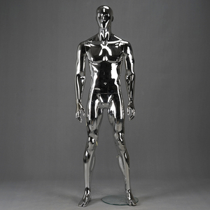 Mannequin masculin <span class=keywords><strong>nu</strong></span> en chrome argenté, corps entier, visage abstrait réaliste, sexy - Product Image 3