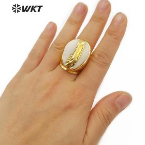 WT-R333 Vente en gros Bague en coquillage de cowrie de style bohème pour femmes Bijoux en plaqué or 18 carats Bague en coquillage de cowrie naturel réglable - Product Image 5