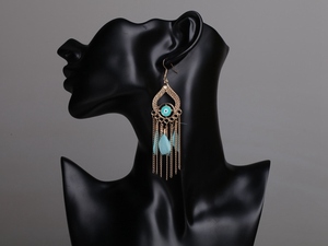 XY-057 ojo malvado pendiente cadena larga pendientes de plumas joyería turca - Product Image 2