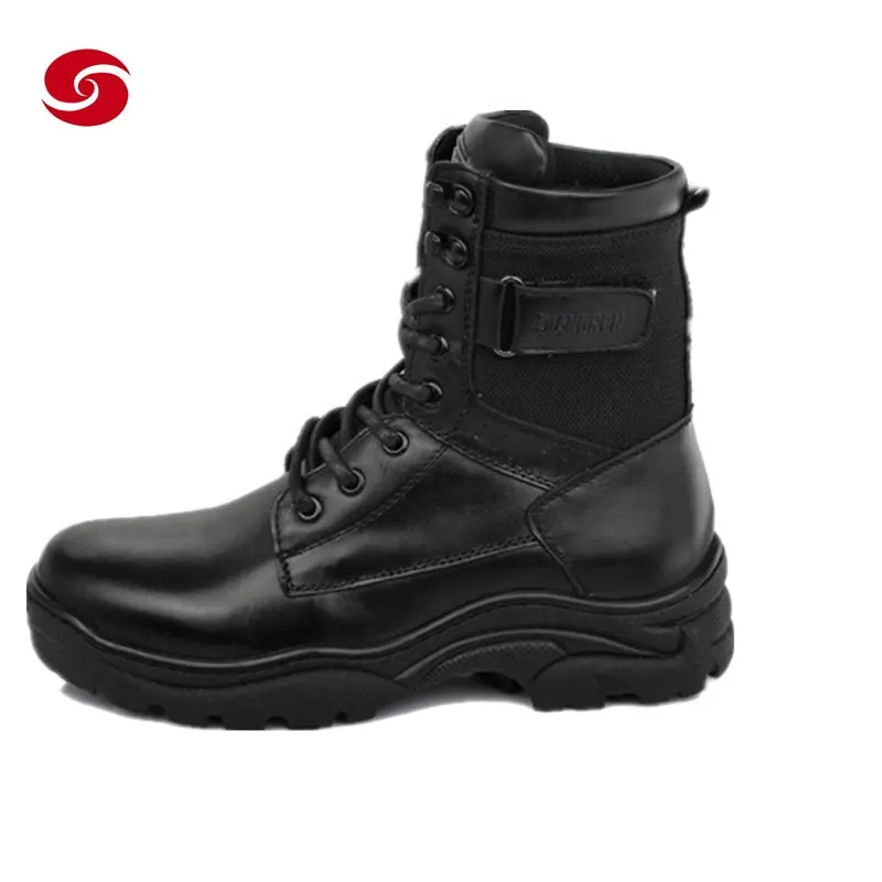 أحذية تكتيكية سوداء للرجال أحذية مسير احترافية للمعدات الخارجية بشعار مخصص من الجلد المحبب بالكامل 6.5-11 CN;FUJ 39-46