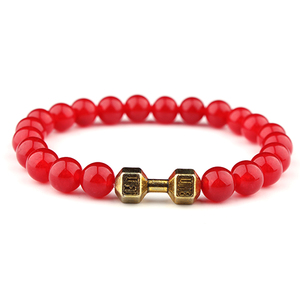 regalo Al Por Menor para hombre nueva aleación de metal Barra Dumbell y <span class=keywords><strong>Roca</strong></span> de lava piedra perlas de fitness moda pulseras - Product Image 3