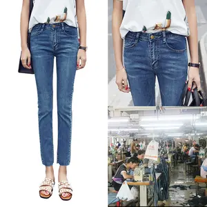 Celana Jeans Wanita Pinggang Tinggi Denim, Celana Denim Wanita, Jins Kaki Lurus, Biru Muda, Gelap, Jeans Santai