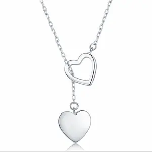 Wholesale Price Hot Ins Style Custom Heart Pendant Long Necklace 925 Sterling Silver for Women Necklaces Free 50 Pcs No Stone