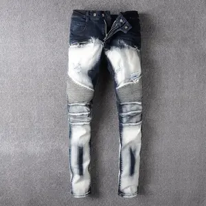 Royal wolf denim jean fabricant 2017 hommes dernière conception bleu main blanchi biker jean hommes