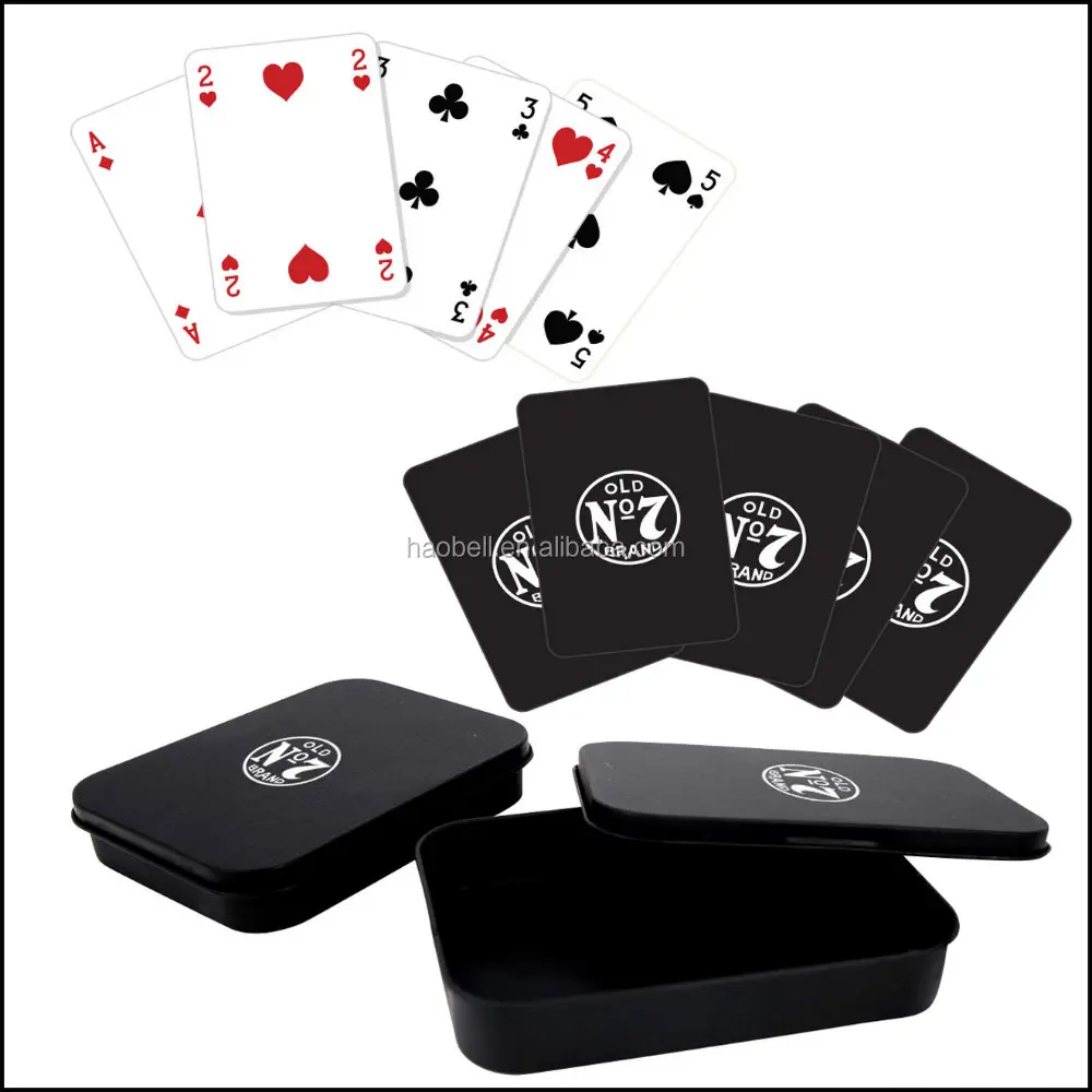 Angepasst kunststoff werbe spielkarten werbung poker karten mit zinn box verpackung