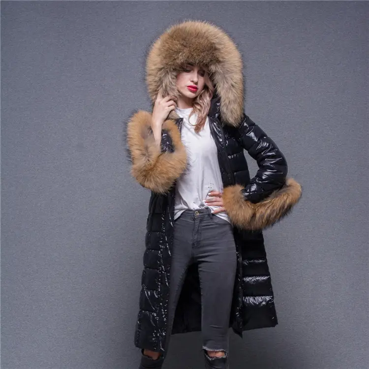 Wholesale 2019 Winter Slim Fit Winter Coat For Women Large Fur Trimming Down Feather Padded Coat