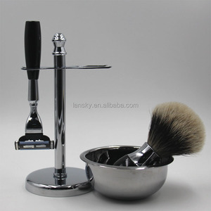 4 PC <span class=keywords><strong>set</strong></span> de <span class=keywords><strong>rasage</strong></span> avec <span class=keywords><strong>blaireau</strong></span>, rasoir, stand et bol en métal - Product Image 3