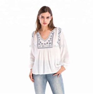 Blusas y Tops de <span class=keywords><strong>Verano</strong></span> para Mujer, Diseño de Oficina, Algodón Blanco, Manga Abullonada Bordada - Product Image 5