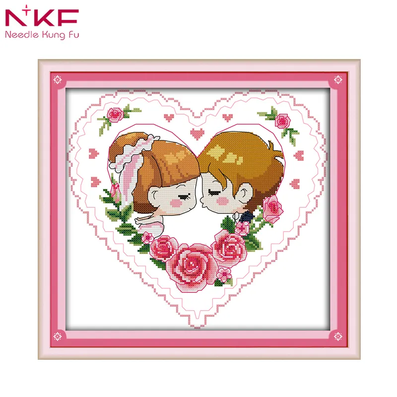 NKF The Love Kiss Modern Pola Cross Stitch untuk Pernikahan