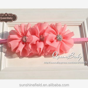Triple flores <span class=keywords><strong>de</strong></span> la gasa <span class=keywords><strong>de</strong></span> la bailarina solid Blossom gratinadas con rhinestone botones Centro diadema delgada - Product Image 1