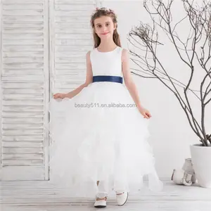 新款甜美花童连衣裙配层派对婚礼白色花童连衣裙