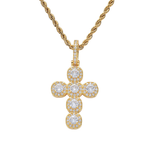 CN077 Collar con Colgante de Cruz CZ Brillante, Chapado en Oro, Cadena de Cuerda, Joyería de Regalo Estilo Hip Hop - Product Image 1