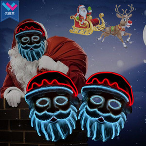 Masque de Père Noël en PVC lumineux à LED pour <span class=keywords><strong>cosplay</strong></span> et décoration de Noël, masque de costume avec fil EL - Product Image 1