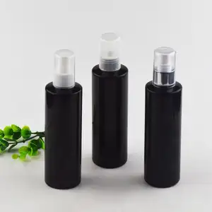 250ml Plastic Smooth Black Round PET Bottle with Silver Fine Mist Spray for Personal Care Packaging