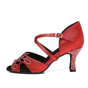 Sepatu Salsa Wanita, Sneaker Satin + Tumit Berlian Imitasi 7Cm Merah Latin - Product Image 2
