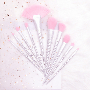 Haute qualité 10 pièces pour <span class=keywords><strong>licorne</strong></span> blanc synthétique cheveux doux <span class=keywords><strong>maquillage</strong></span> brosse ensemble nouveau Style longue poignée paillettes beauté cosmétique - Product Image 6