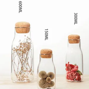 Healthy Glass Storage Jar With Cork Lid Decorative Glass Storage Bottles With Wooden Lid