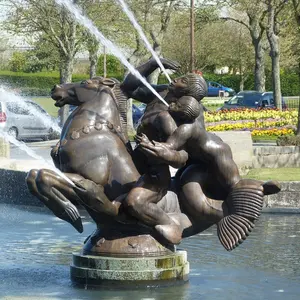 Outdoor Bronze Meerjungfrau und Pferd Wasser brunnen Garten Statue zu verkaufen