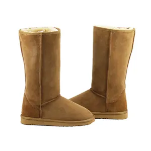 Customizable Classic Winter Warm Wide Calf Australia Flat Sheepskin Snow Boots for Women