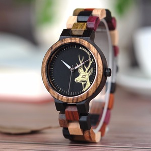 Urgentorder jam tangan kayu multiwarna wanita, jam tangan wanita kayu permukaan jam kepala rusa 45mm Quartz pesona gaya mode - Product Image 1