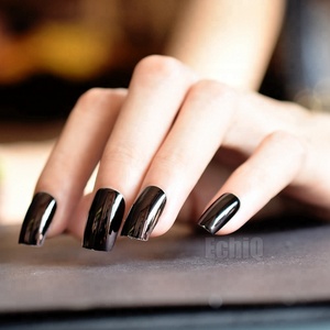 Puntas de <span class=keywords><strong>uñas</strong></span> metálicas <span class=keywords><strong>negras</strong></span> para decoración de <span class=keywords><strong>uñas</strong></span>, espejo largo en forma ovalada, superficie brillante, Kit completo de puntas de <span class=keywords><strong>uñas</strong></span>, 24 Uds. - Product Image 2