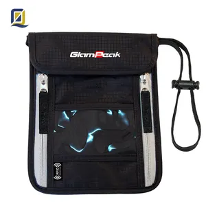 QQgift bags Customize Logo Nylon RFID Travel Neck Wallet with Rfid Blocking Stash Pouch Passport Holder Organizer Bag Customized