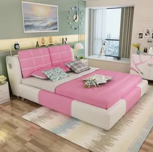 Rosa farbe moderne stoff prinzessin schlafzimmer set mädchen betten