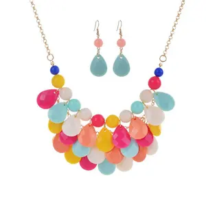 Fashion jewelry beach style colorful bead necklace and earring wholesale cheap jewelry set