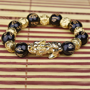 <span class=keywords><strong>PIXIU</strong></span> — <span class=keywords><strong>Bracelet</strong></span> en <span class=keywords><strong>obsidienne</strong></span> noir, bijou de mode avec or, collection 2021 - Product Image 2