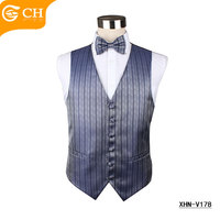 Rompi pria murah pabrik profesional OEM ODM setelan poliester Formal berkancing 6 potong rompi pria biru dongker desain kustom