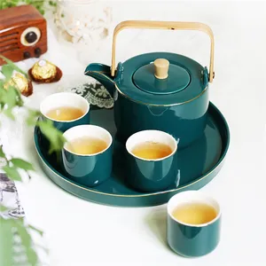 Новый дизайн, Европейский стиль, золотой ободок, зеленый фарфоровый чайный набор оптом