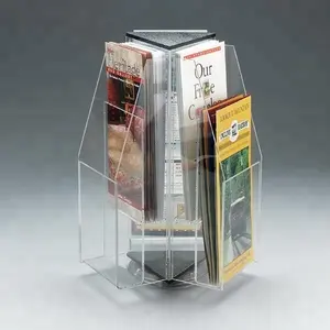 Estante acrílico giratorio para exhibir folletos, estante de exhibición de acrílico para mesa o postales