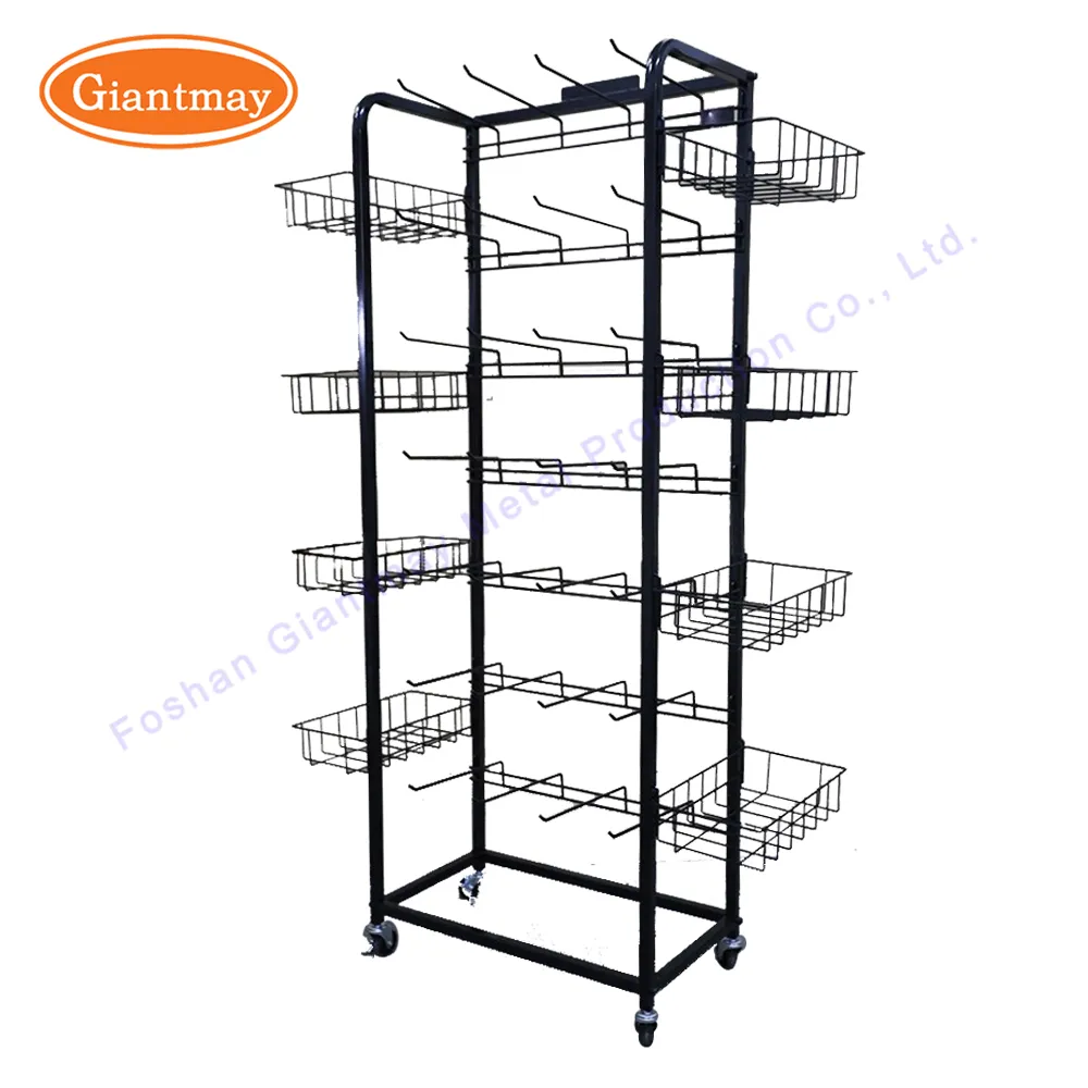 Giantmay Metal Production Wire Mesh Metal Product Display Rack Stand Retail Candy Shop Rack Shelf with Basket