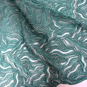 2018 mới nhất Ren Phong Cách Màu Xanh Lá cây hạt thêu thiết kế vải tuyn lưới ren cho ren váy cưới HY0845-2 - Product Image 4