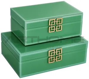 Boîte de rangement de bijoux en verre vert, petit miroir de luxe fait à la main, cadeau décoratif pour la maison, vente en gros