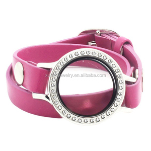 <span class=keywords><strong>Bracelet</strong></span> en <span class=keywords><strong>cuir</strong></span> double enveloppe rond en verre flottant en alliage de zinc pour hommes - Product Image 5