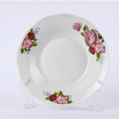 Cut edge ceramic dinner plate with flower patterns