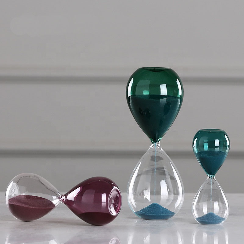 Оптовая продажа, креативные песочные часы, боросиликатное стекло, песочные часы зеленого, фиолетового и синего цвета, 5 минут, 15 минут, 30 минут