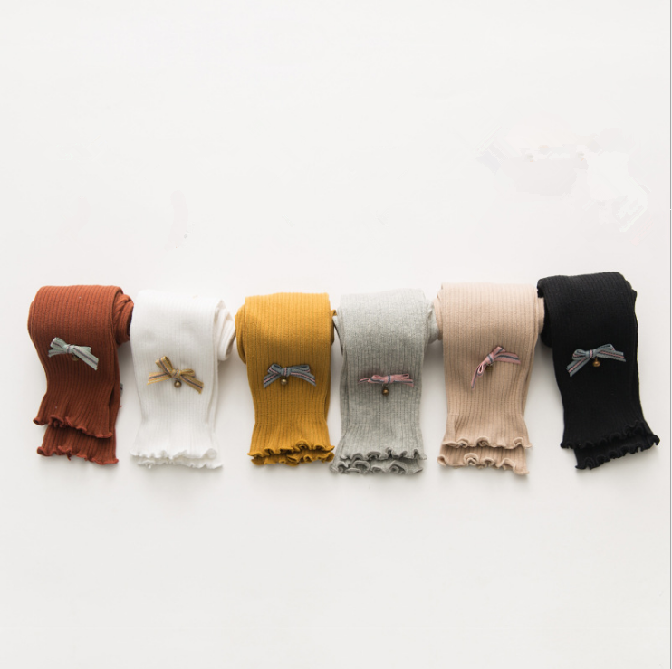 Повседневные однотонные хлопковые детские леггинсы с оборками и бантом, детские брюки