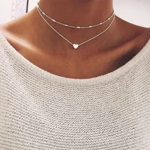 Tiny Heart Choker Necklace for Women gold Silver Chain Small Love Necklace Pendant