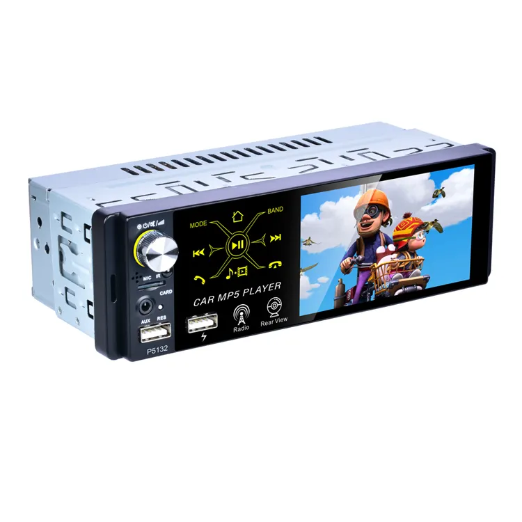 Radio de coche 1 din P5132, pantalla táctil de 4,1 pulgadas, Mirror Link, estéreo, AM, FM, RDS, USB, función de cámara de visión trasera